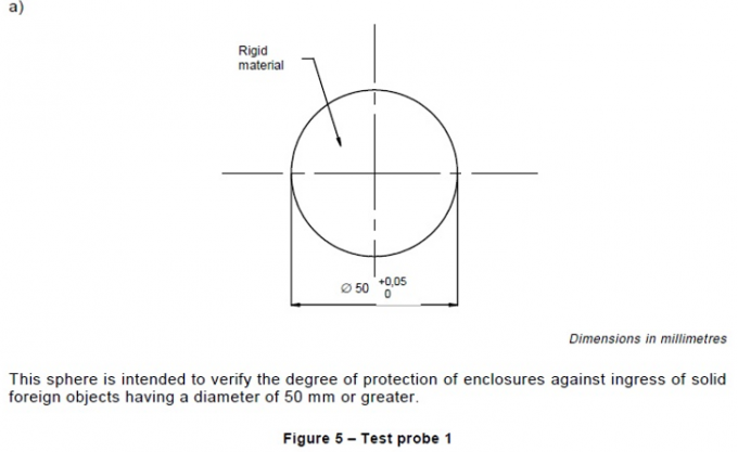 인그레스 테스트 탐침 1 형태 5 Ф50mm에 대한 IEC 60950-1 조항 4.2.5 구내 0