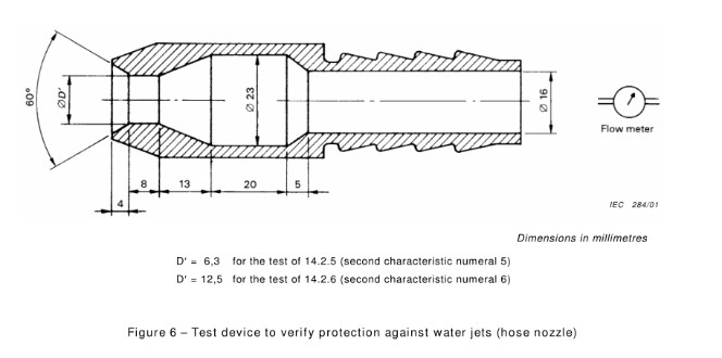 물 분출 진입 테스트에 대하여 보호를 위한 IPX5 IPX6 Ф6.3 또는 12.5 mm 호스 분사구 0