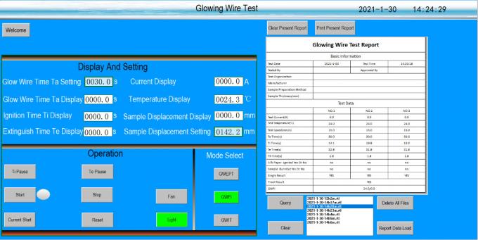 IEC 60695-2-11 글로우 와이어 인화성 테스트 챔버 PC 제어 0